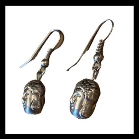 Sterling Silver Buddha Head Dangle 3D Earrings NEW - Picture 10 of 11